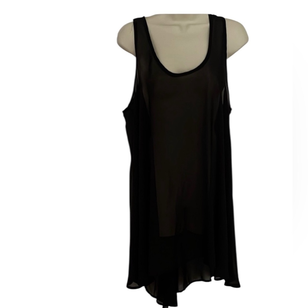 Black Large sleeveless high low semi sheer tank or cover-up with back cut out